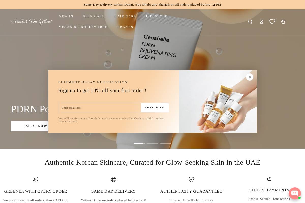 Atelier De Glow homepage screenshot