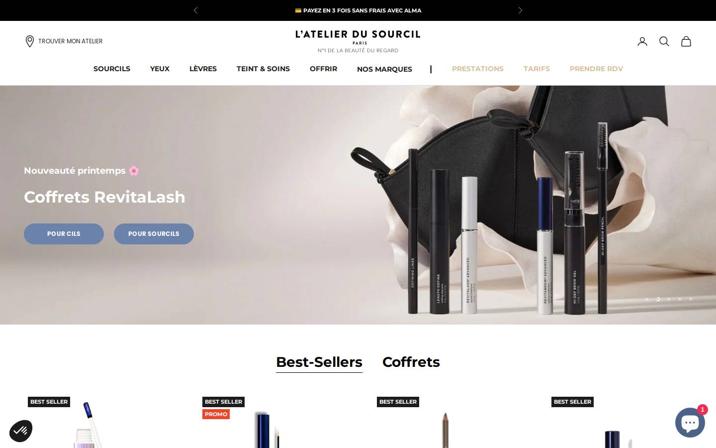 L'Atelier du Sourcil homepage screenshot