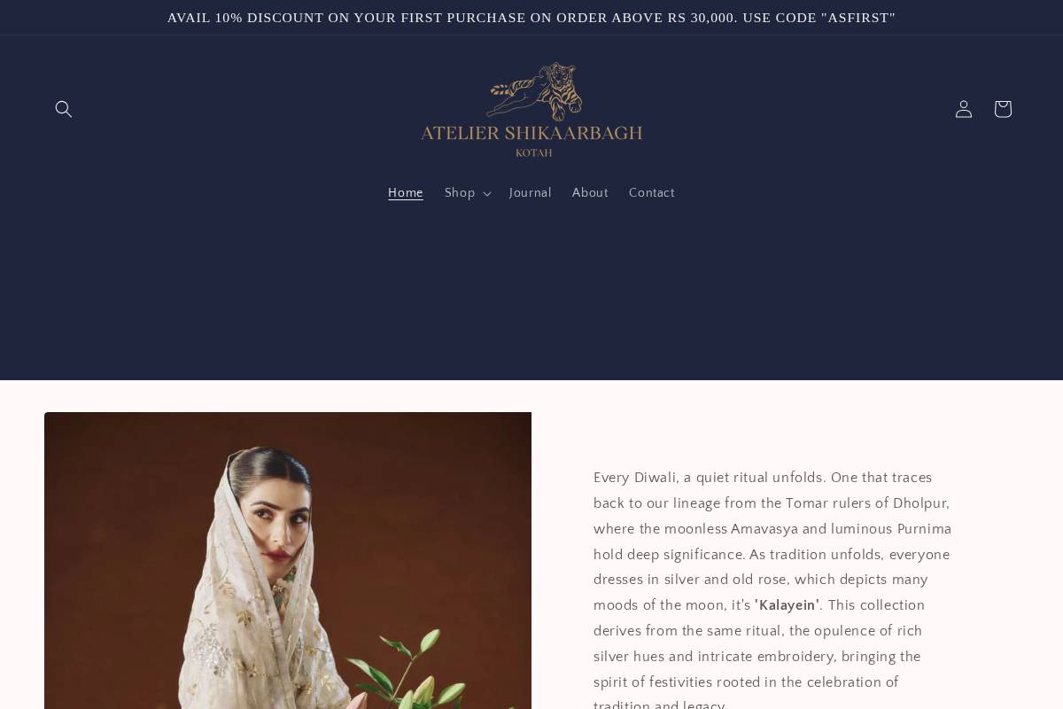 ateliershikaarbagh.com homepage screenshot