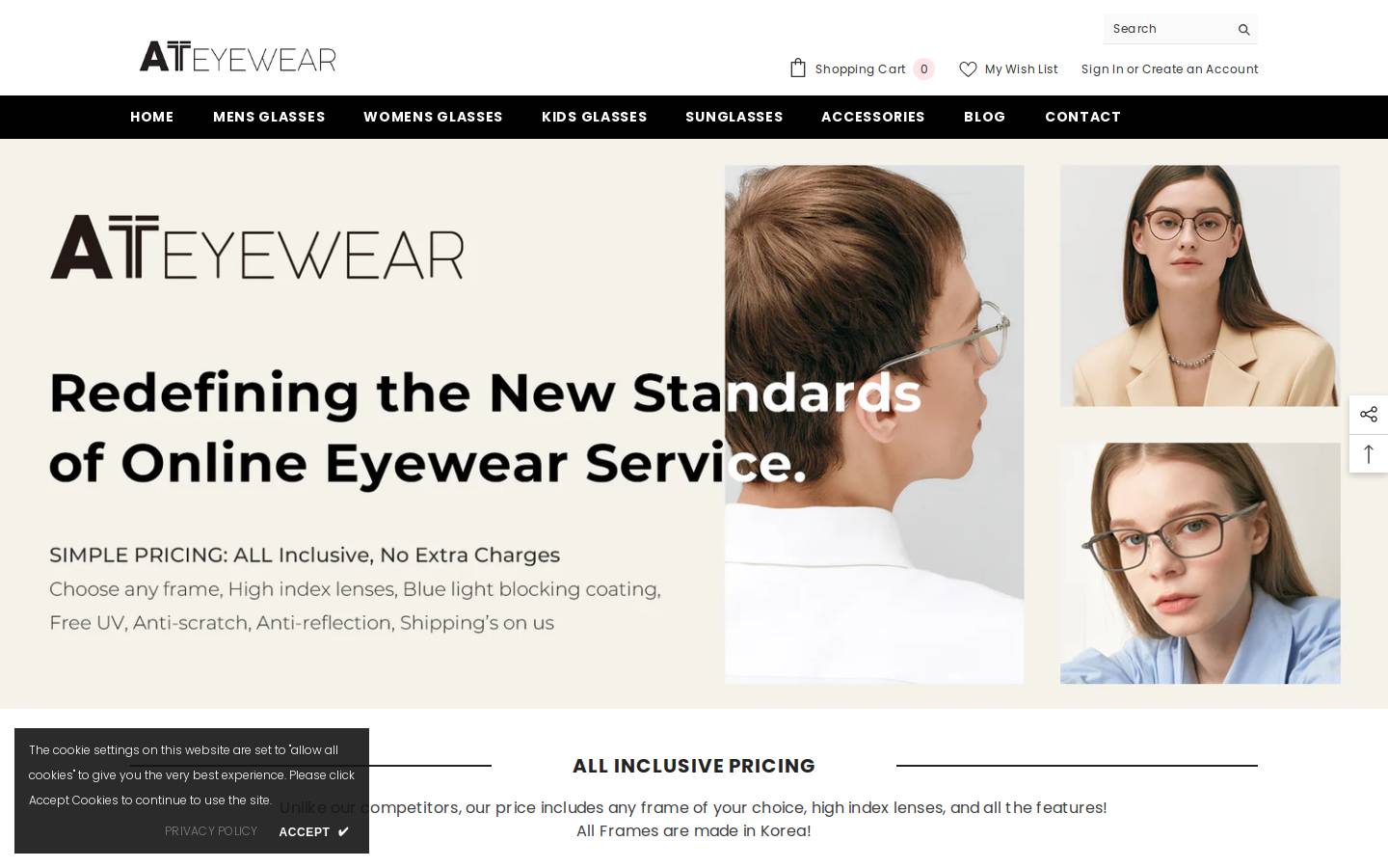 ateyewear.com homepage screenshot