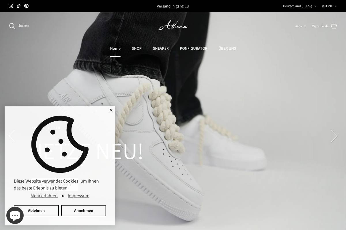 athena-clothing.de homepage screenshot