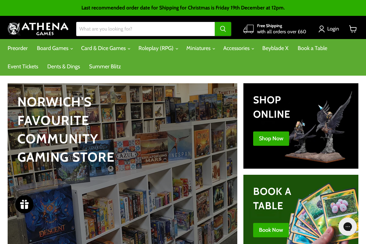 Athena Games homepage screenshot