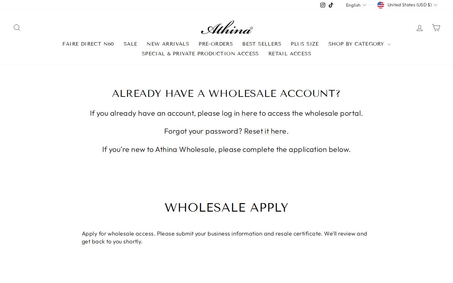 athinacollection.com homepage screenshot