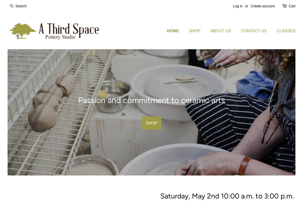 athirdspacepottery.com homepage screenshot