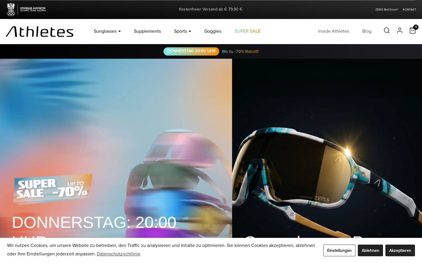 Athletes Eyewear homepage screenshot