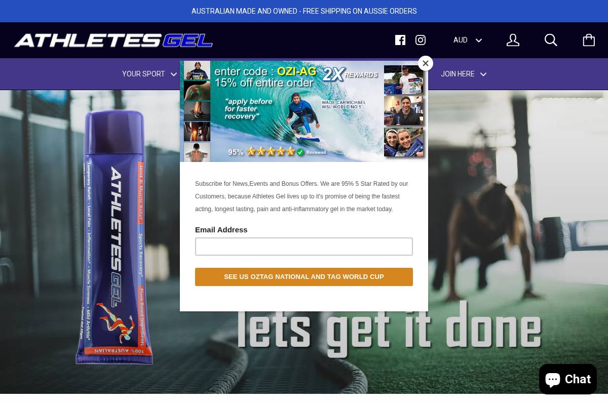 athletesgel.com homepage screenshot