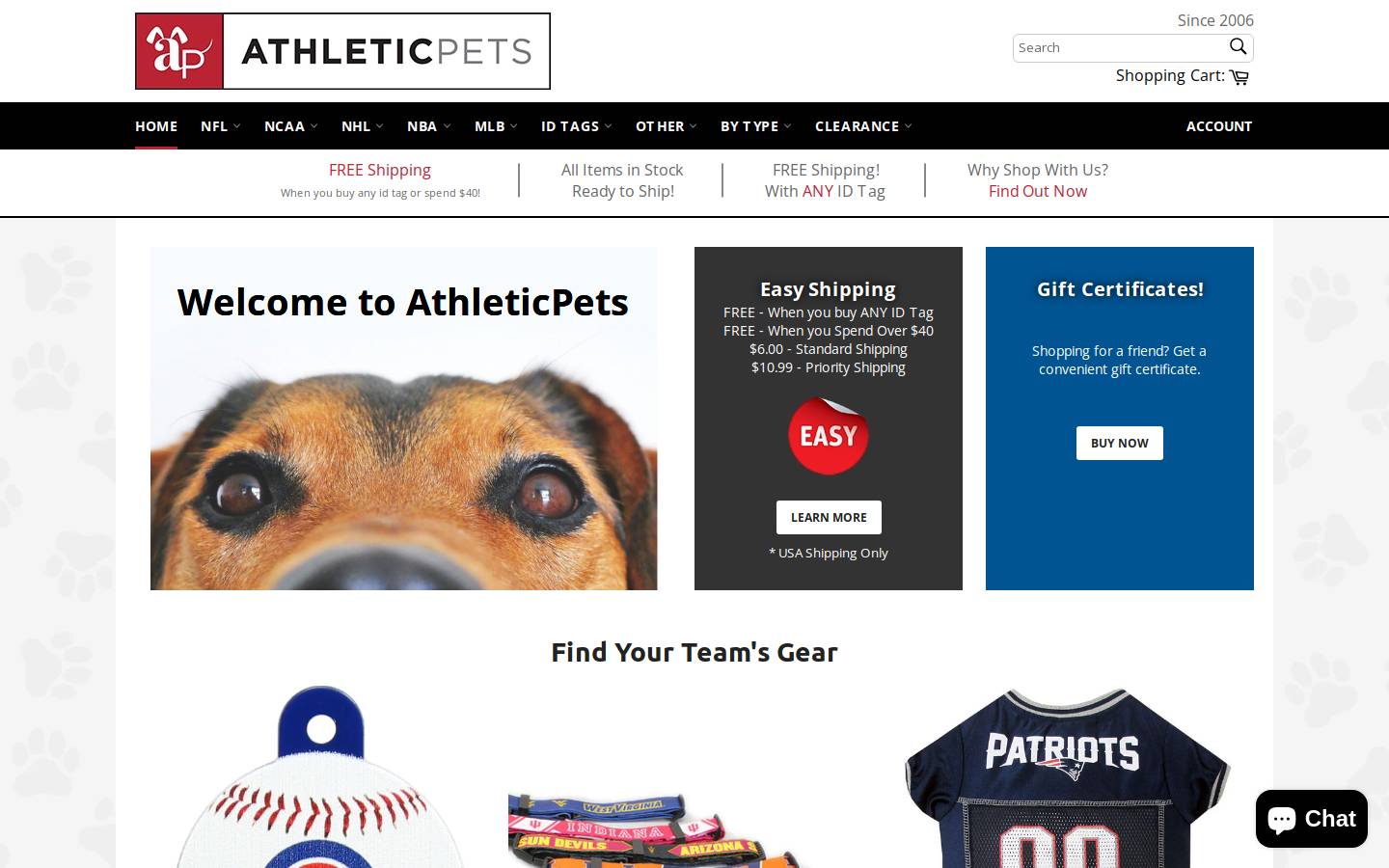 athleticpets.com homepage screenshot