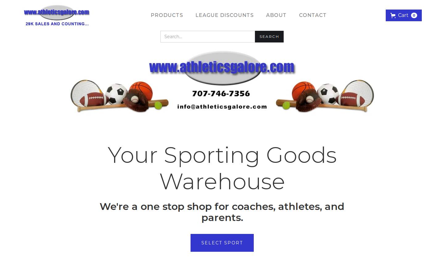 athleticsgalore.com homepage screenshot