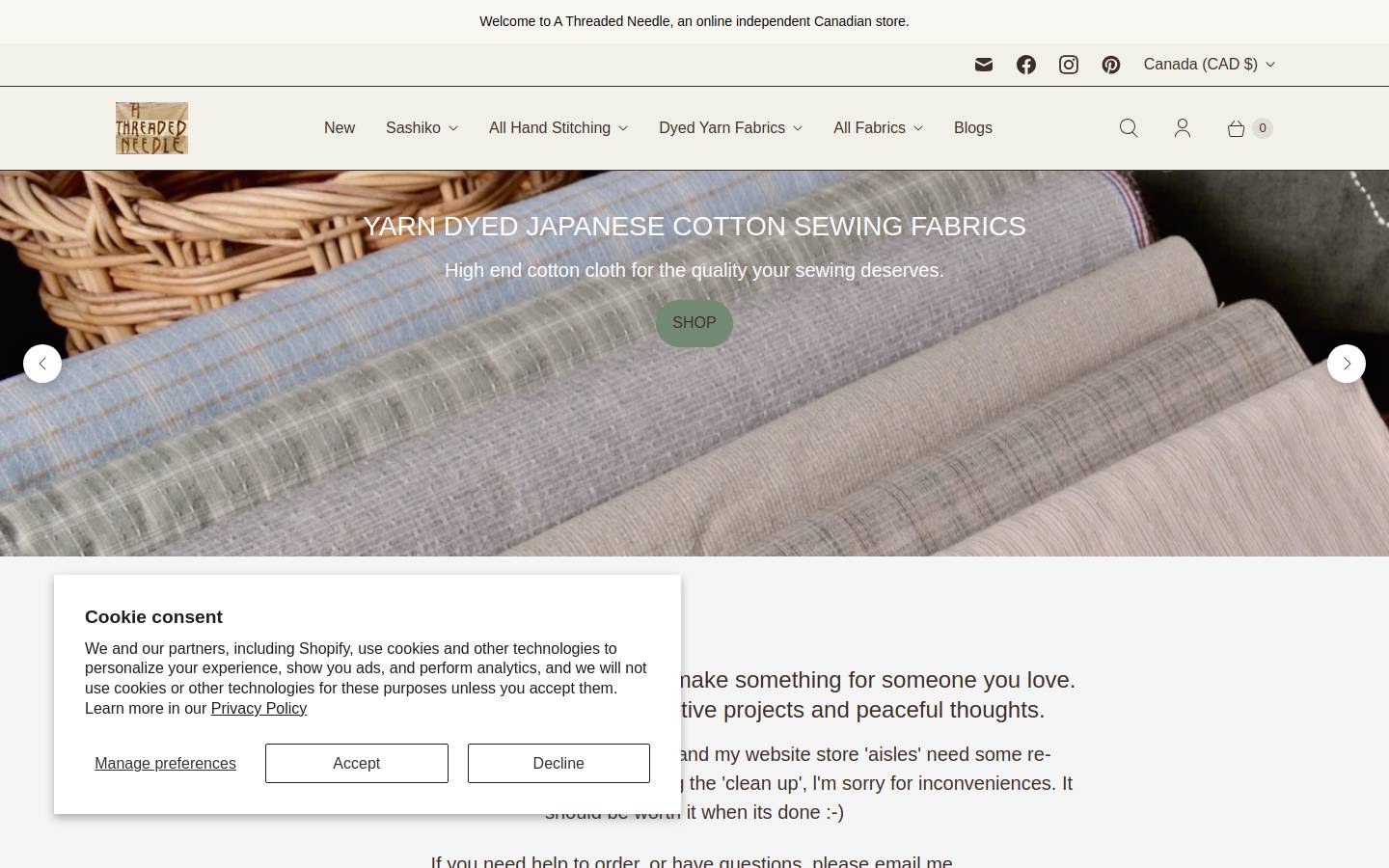 athreadedneedle.com homepage screenshot