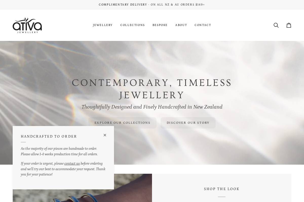 ativajewellery.com homepage screenshot