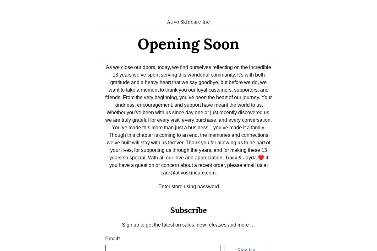 ativoskincare.com homepage screenshot