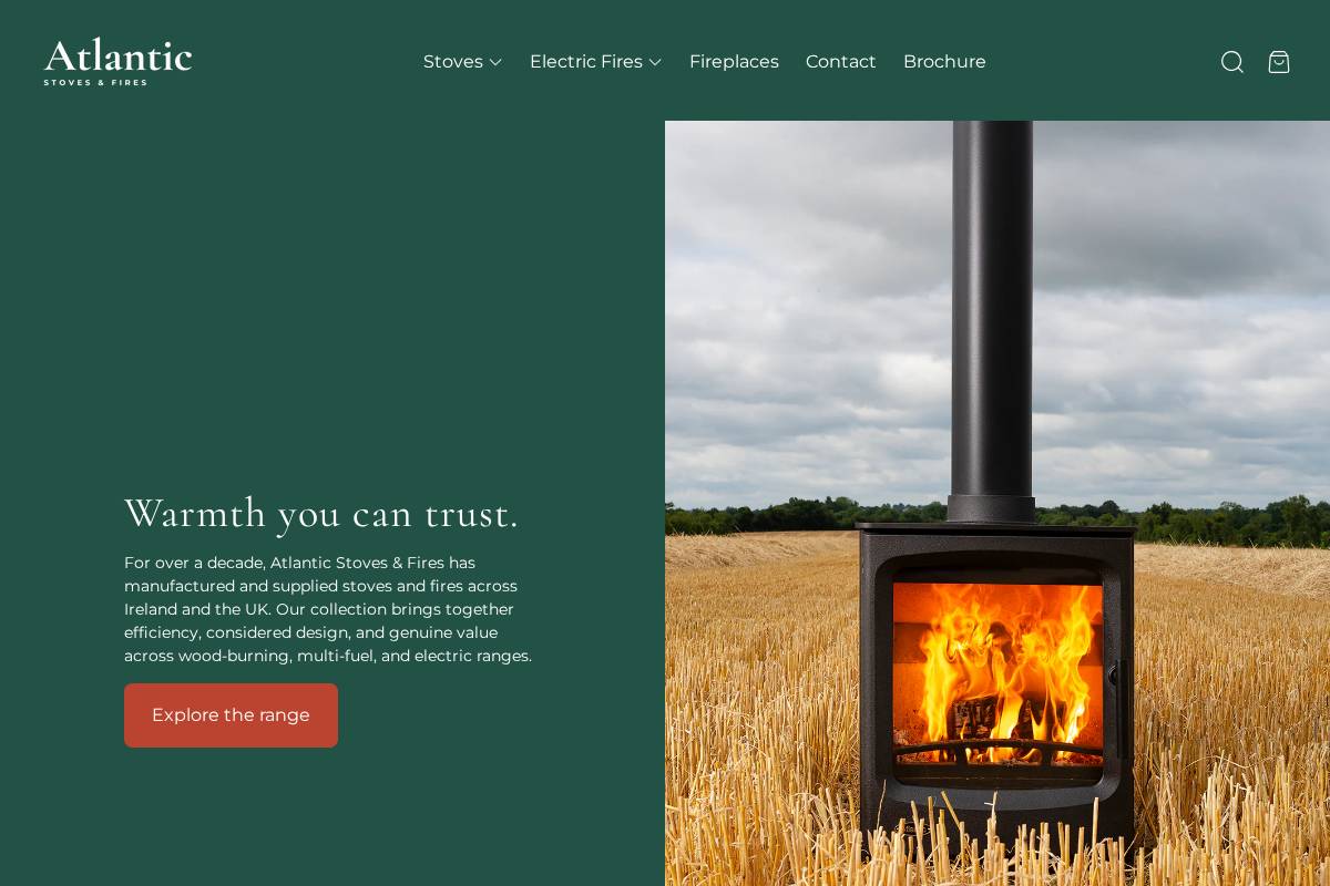 atlanticstovesandfires.com homepage screenshot