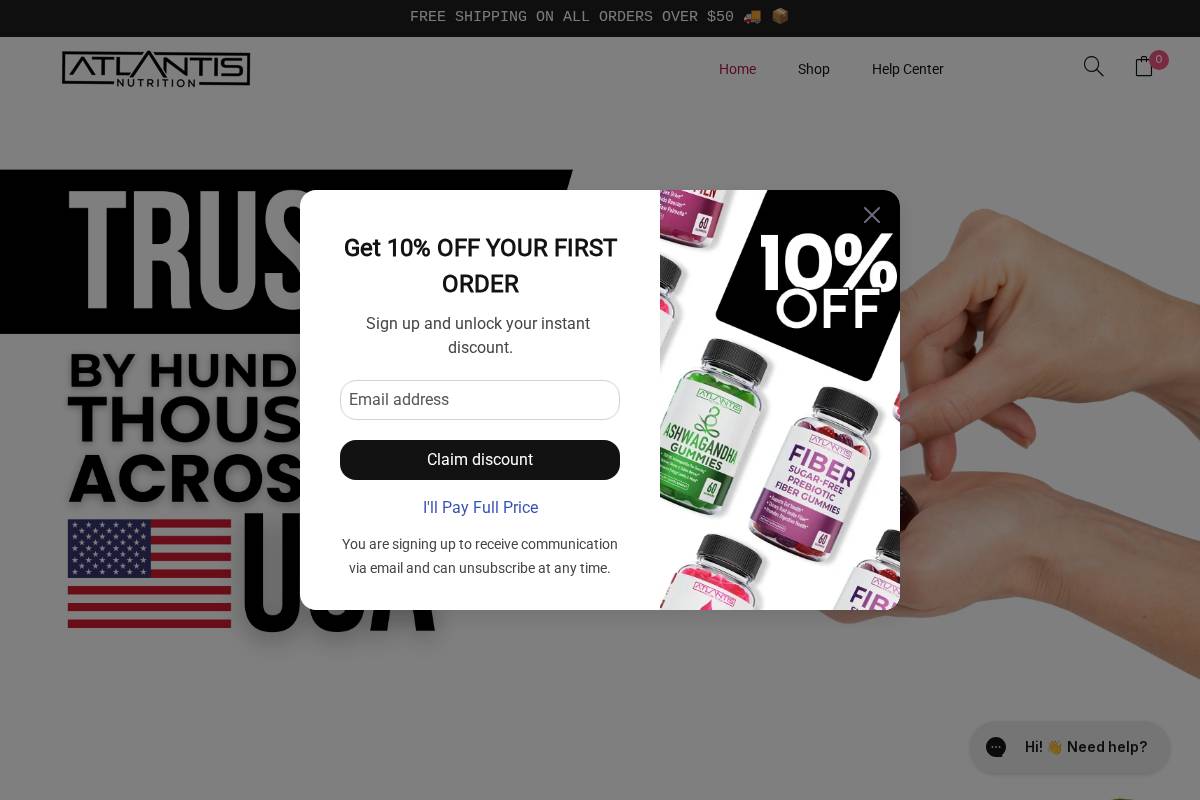 Atlantis Nutrition homepage screenshot