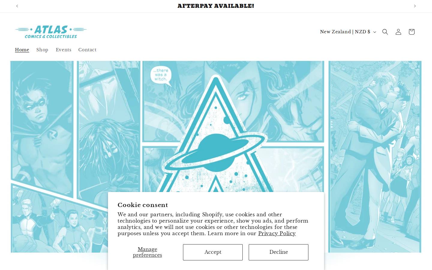 atlascomicsandcollectibles.com homepage screenshot