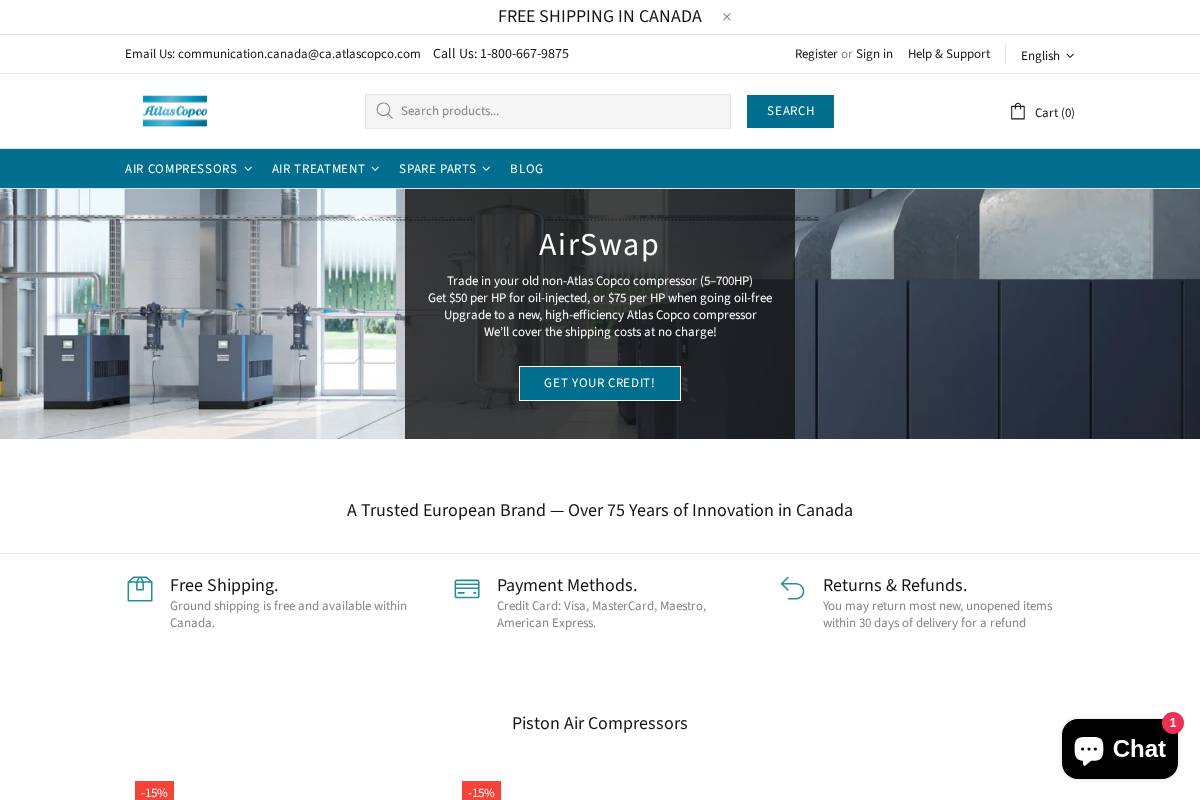 atlascopcocompressorstore.ca homepage screenshot