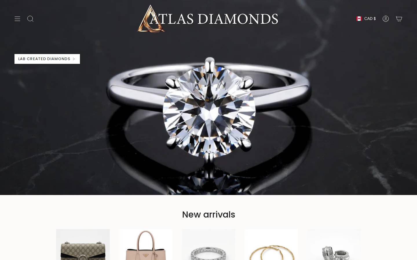 atlasdiamonds.ca homepage screenshot