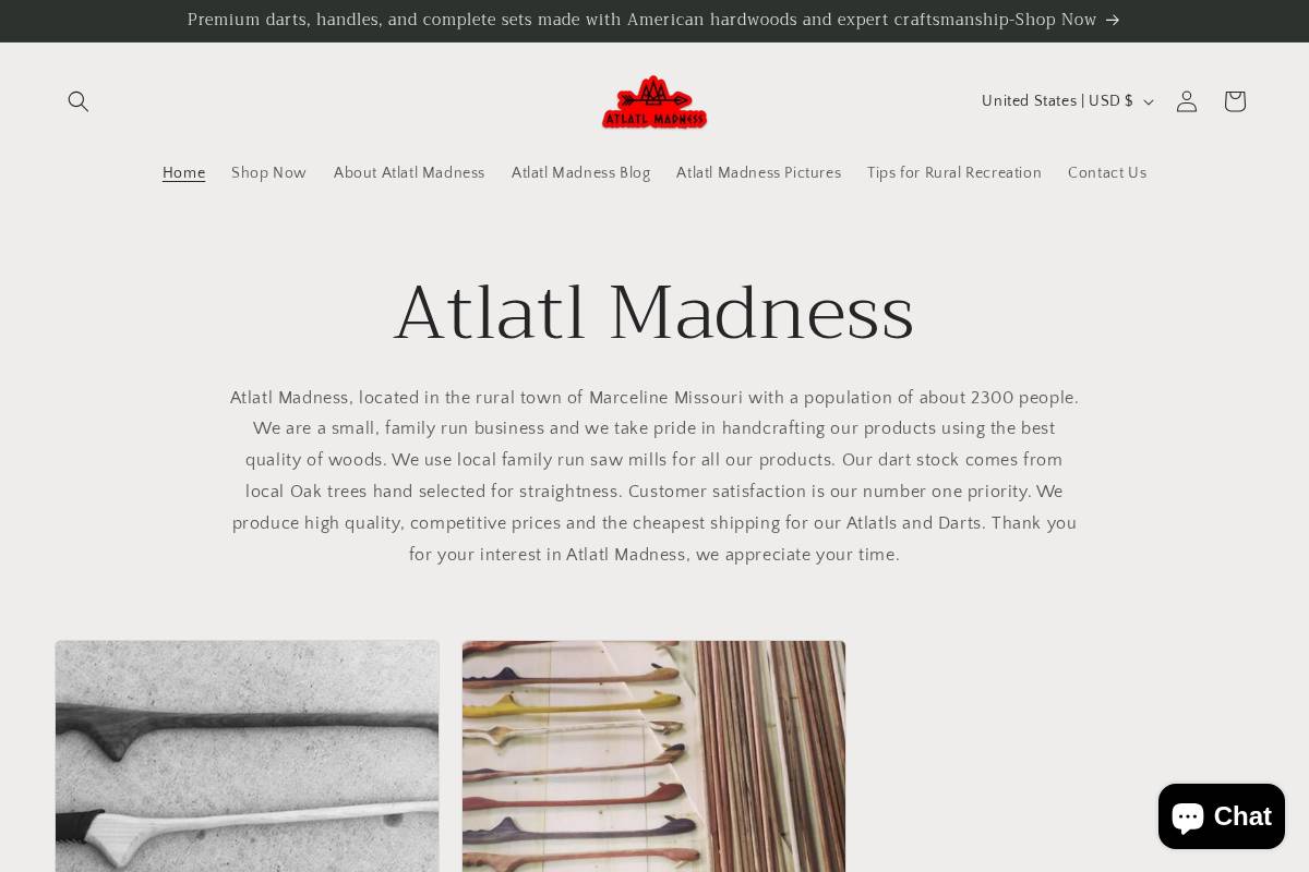atlatlmadness.com homepage screenshot