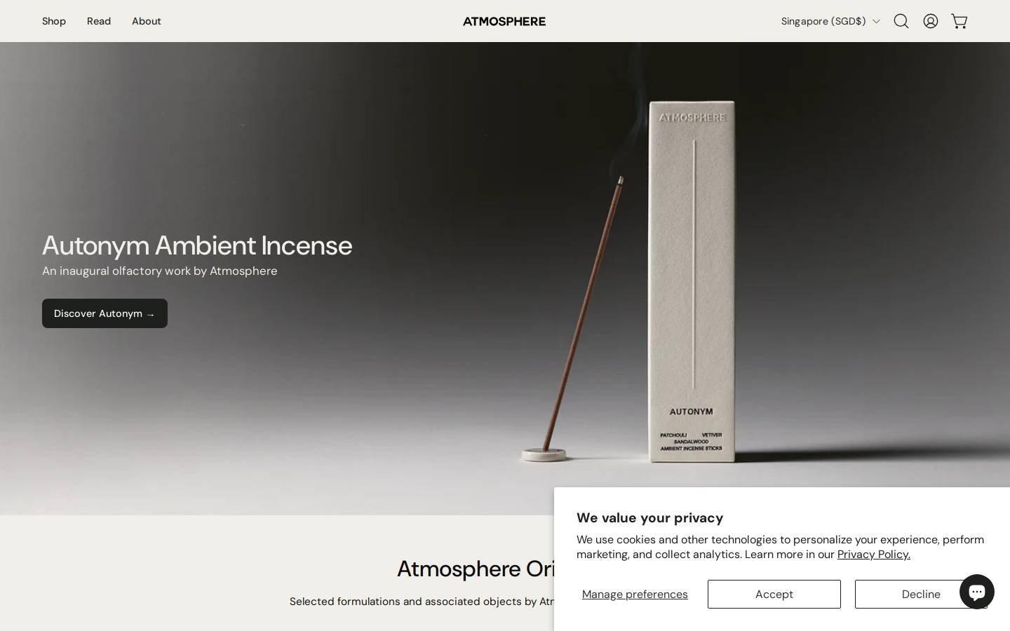atmosphereincense.com homepage screenshot