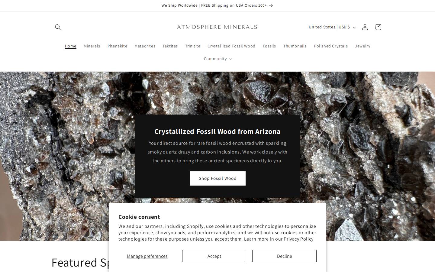 atmosphereminerals.com homepage screenshot