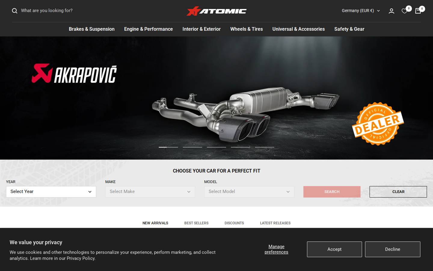 Atomic Shop homepage screenshot