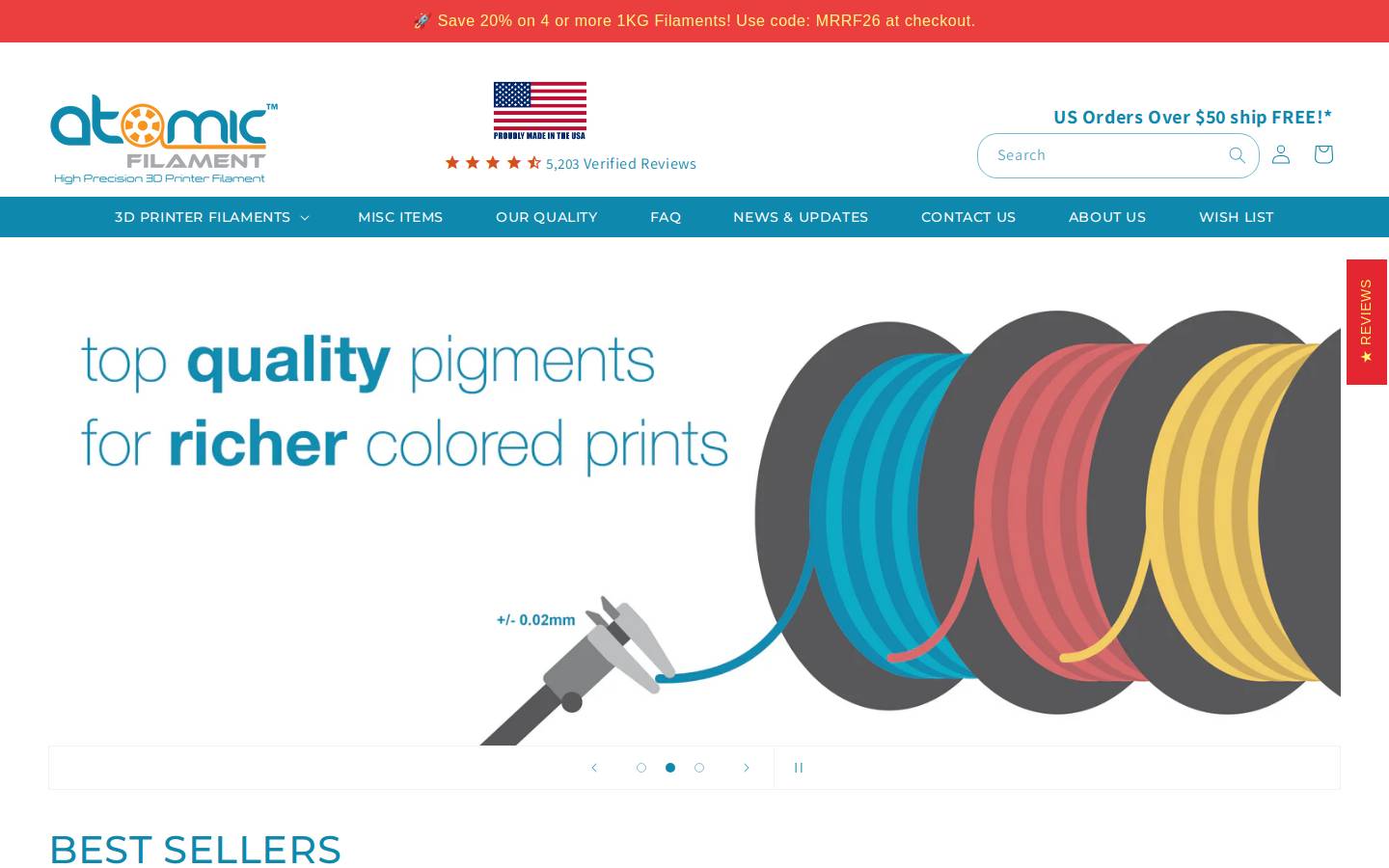 atomicfilament.com homepage screenshot
