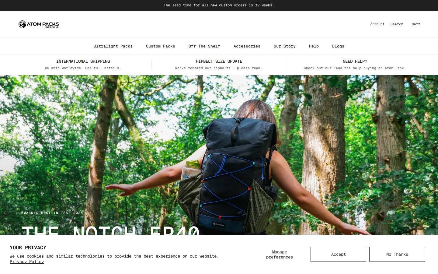 Atompacks homepage screenshot
