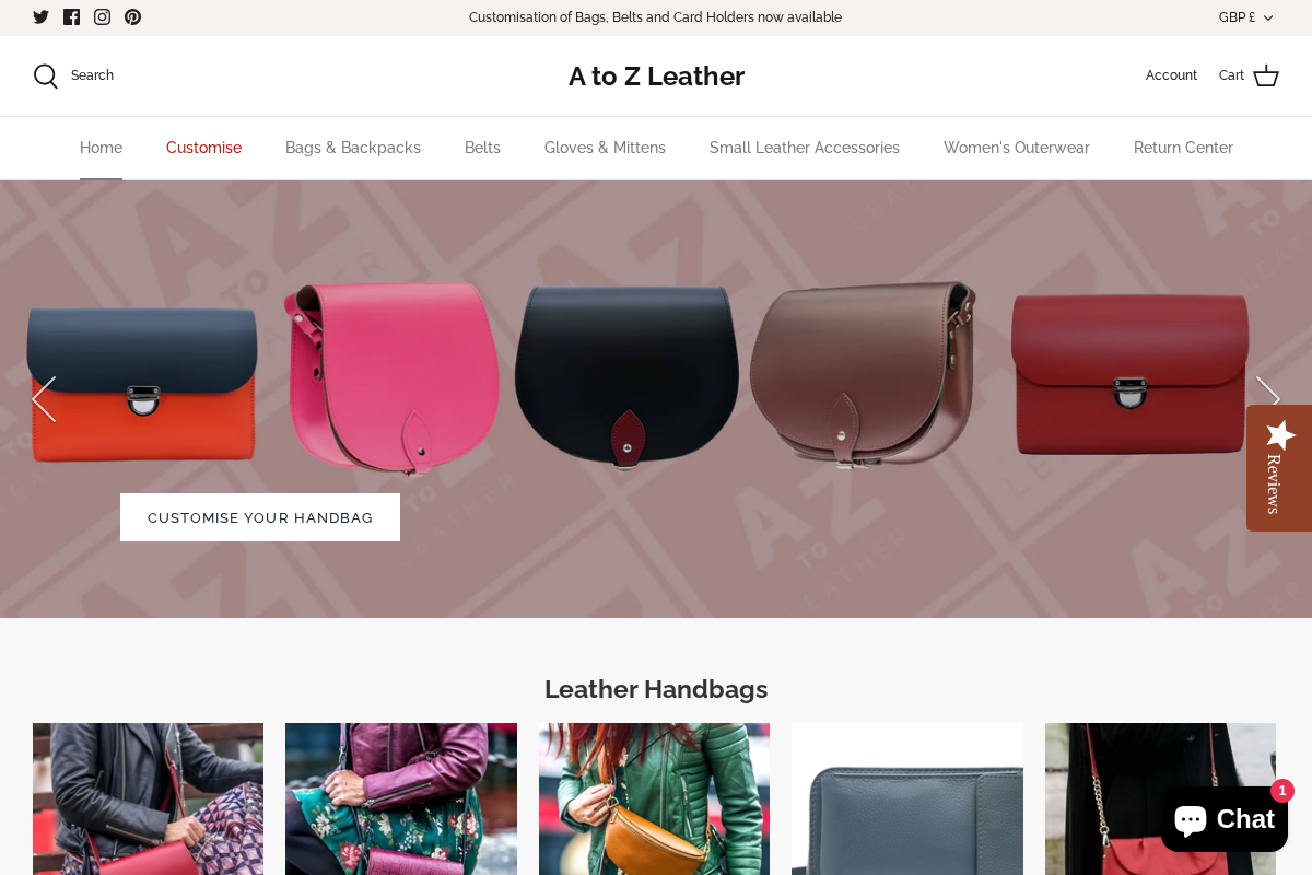 atozleather.co.uk homepage screenshot