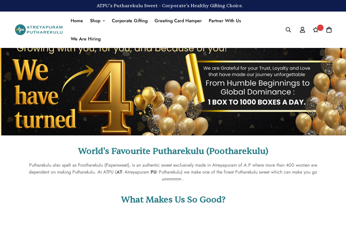 Atreyapuram Putharekulu - Buy Online Original Putharekulu Made In Atreyapuram homepage screenshot