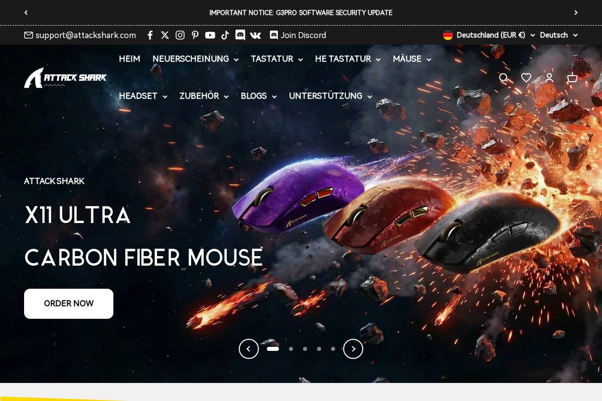 ATTACK SHARK homepage screenshot