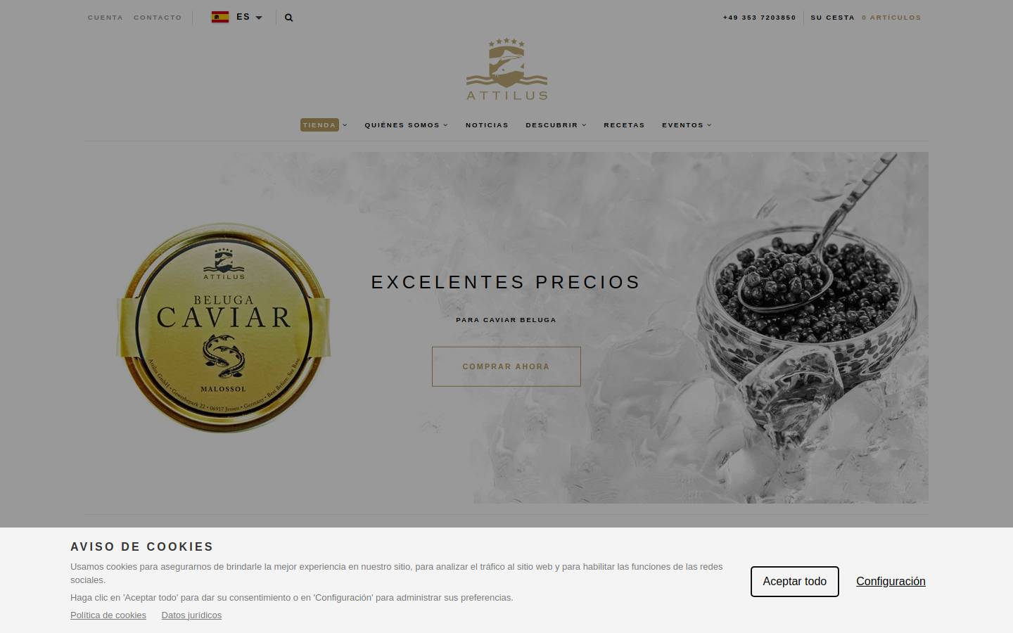 attiluscaviar.es homepage screenshot