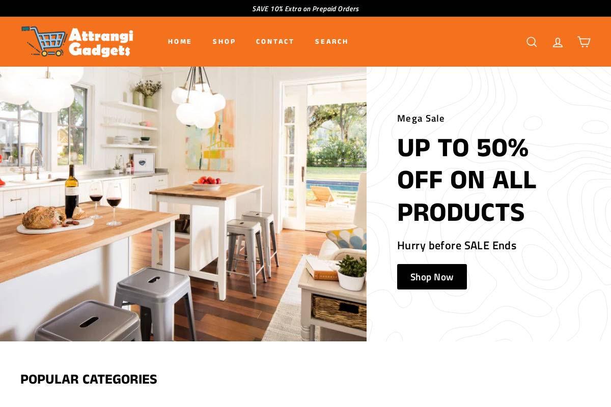 Attrangigadgets homepage screenshot
