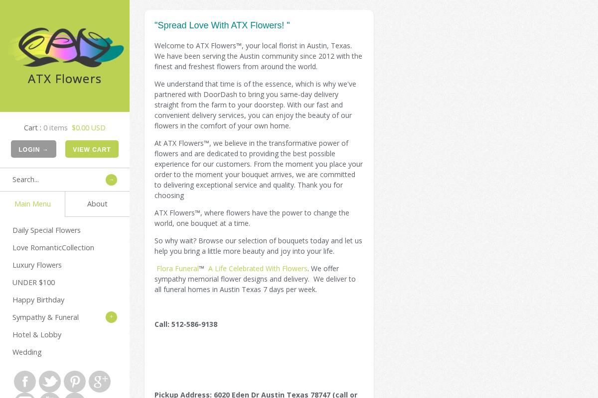 atxflowers.com homepage screenshot