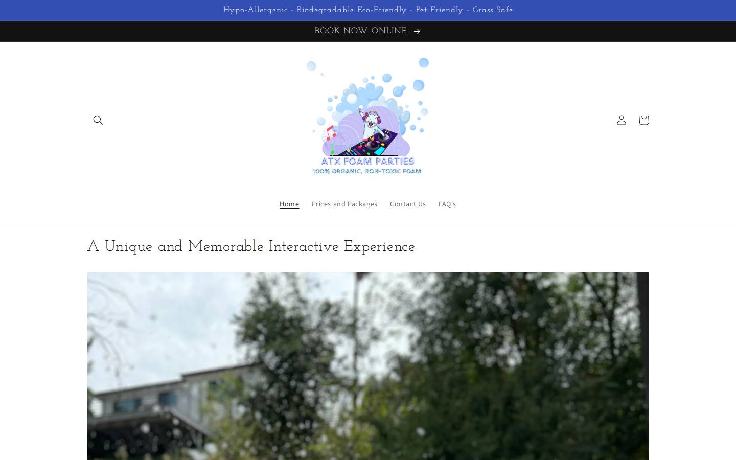 atxfoamparties.com homepage screenshot