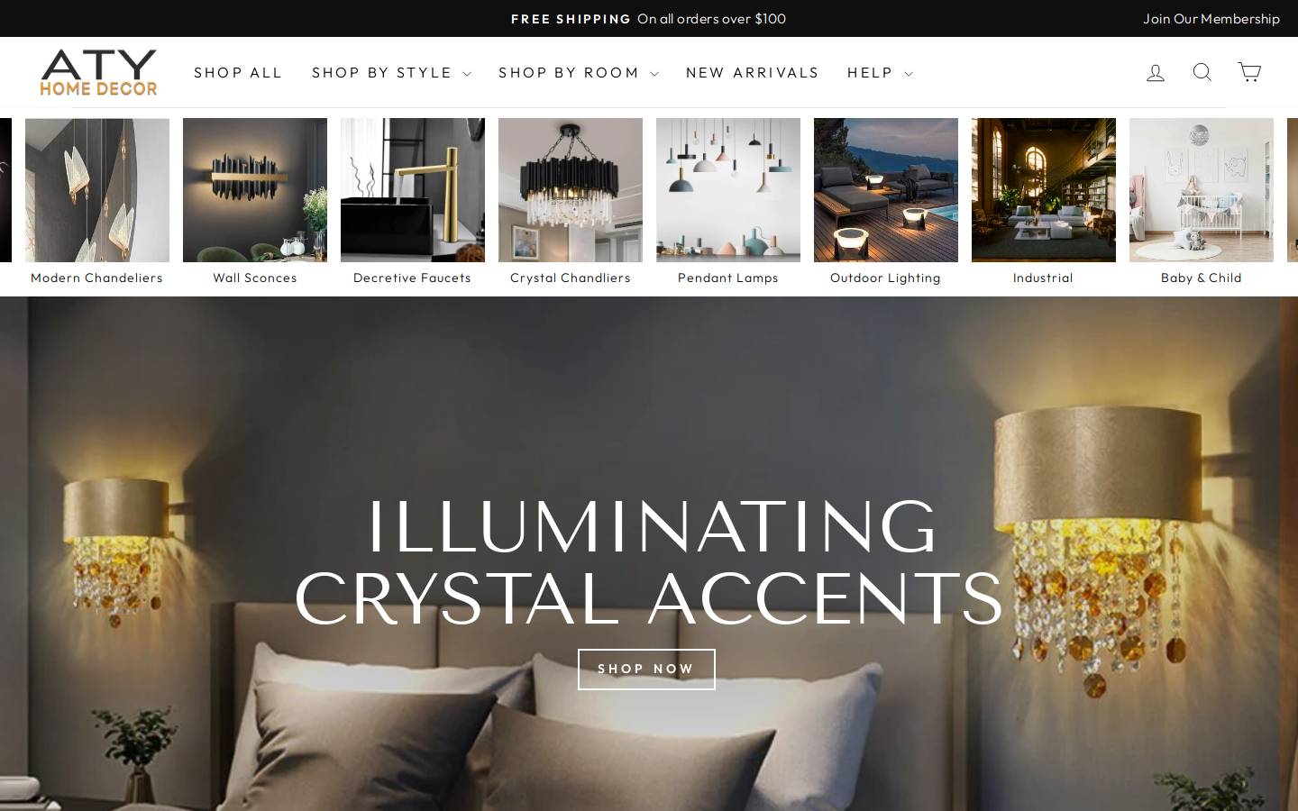atydecorlighting.com homepage screenshot