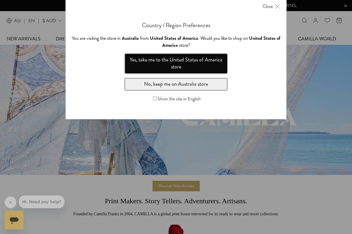 au.camilla.com homepage screenshot