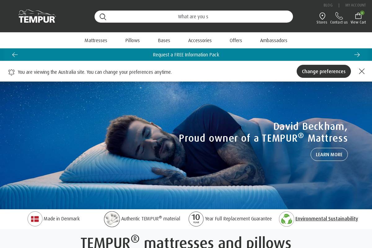 Tempur International homepage screenshot