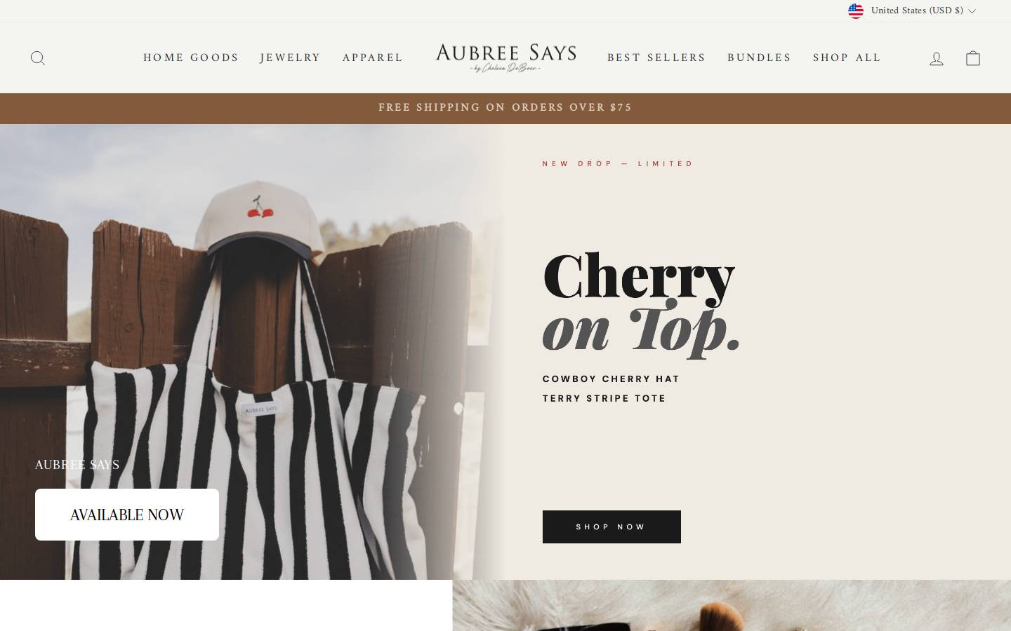 aubreesays.com homepage screenshot