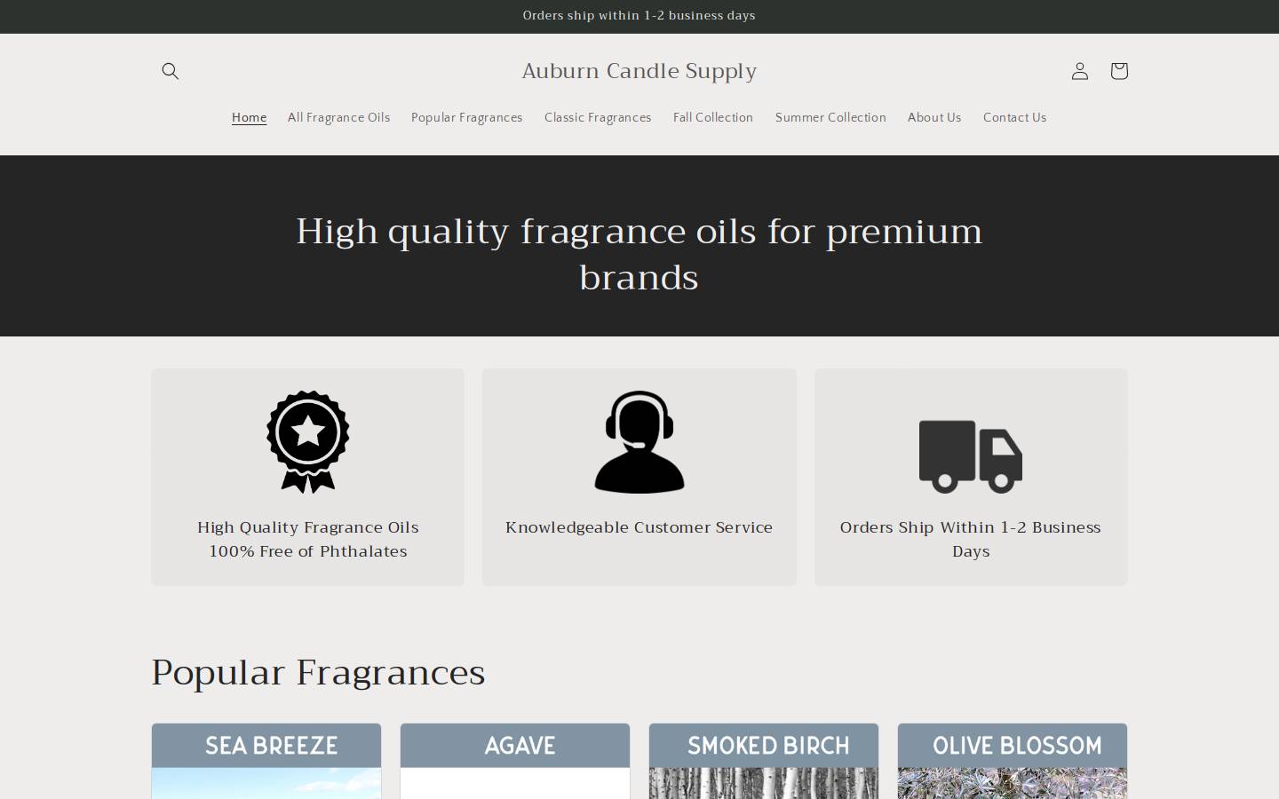 auburncandlesupply.com homepage screenshot