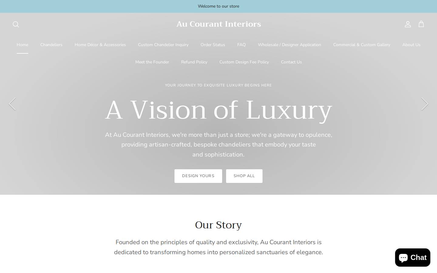 aucourant-interiors.com homepage screenshot