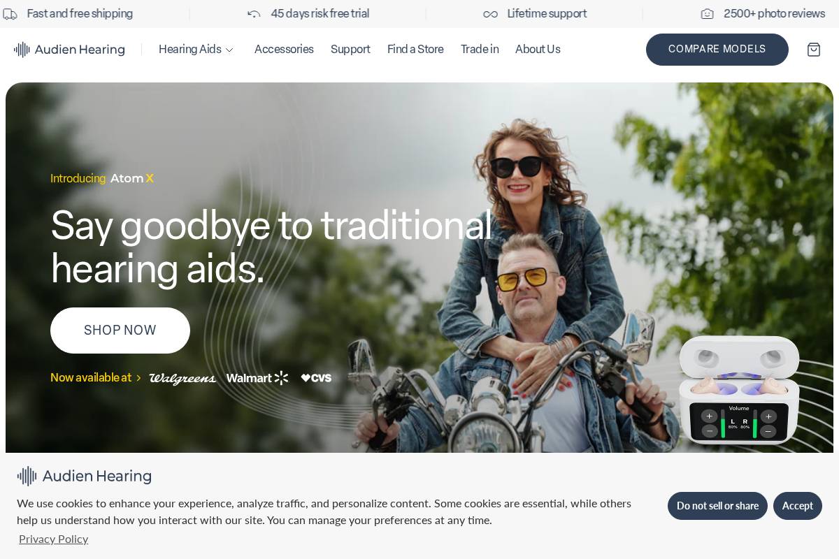Audien Hearing homepage screenshot