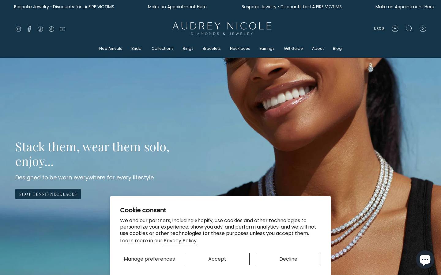 audreynicolediamonds.com homepage screenshot