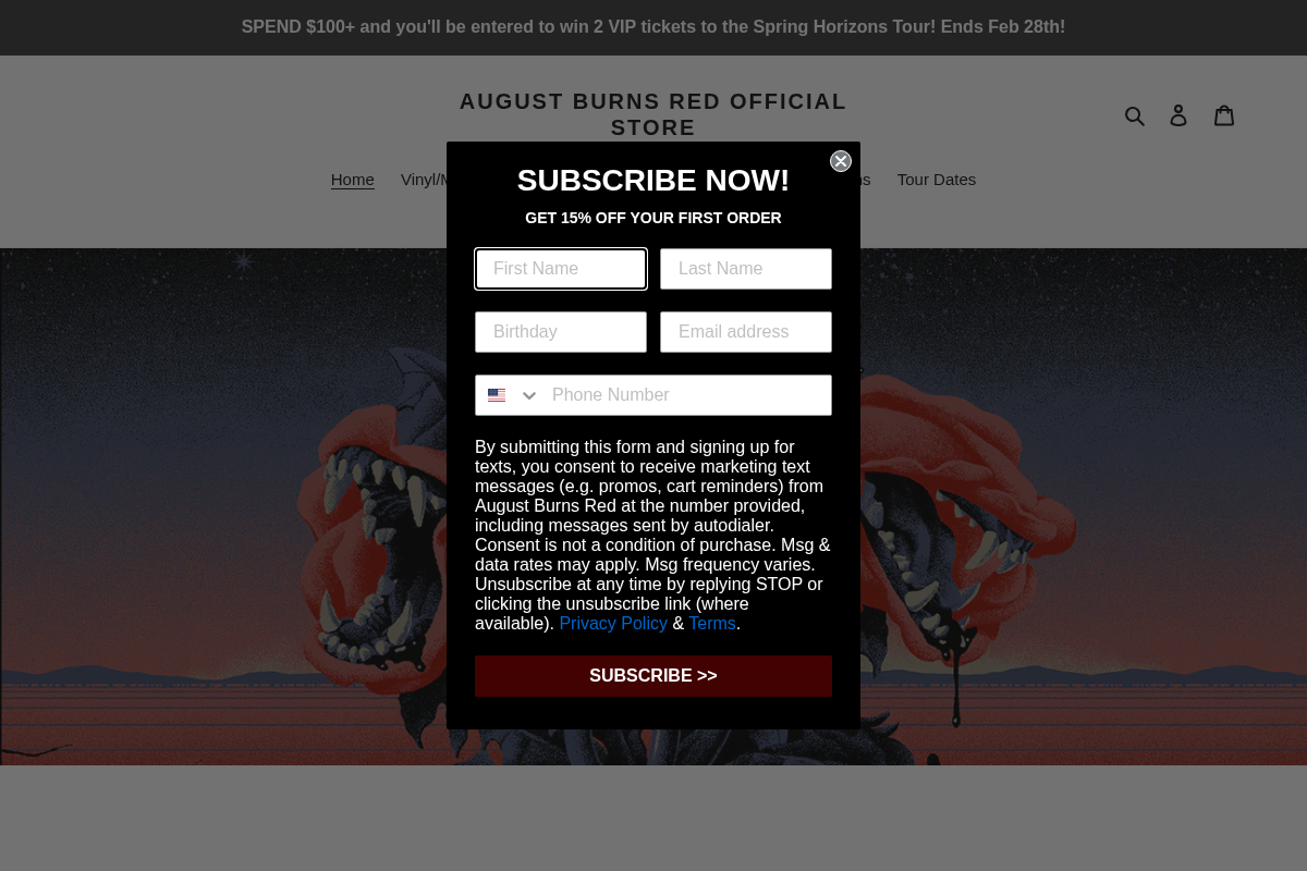 August Burns Red Official Store homepage screenshot