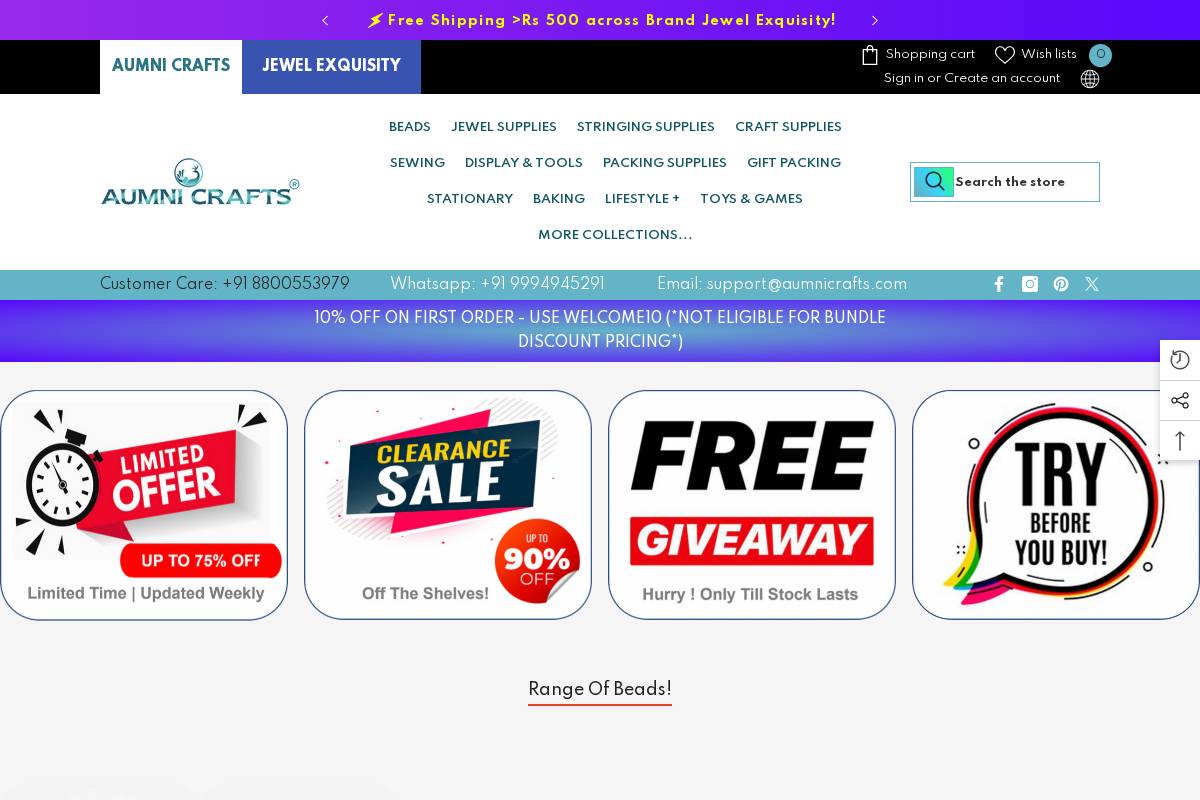 aumnicrafts.com homepage screenshot