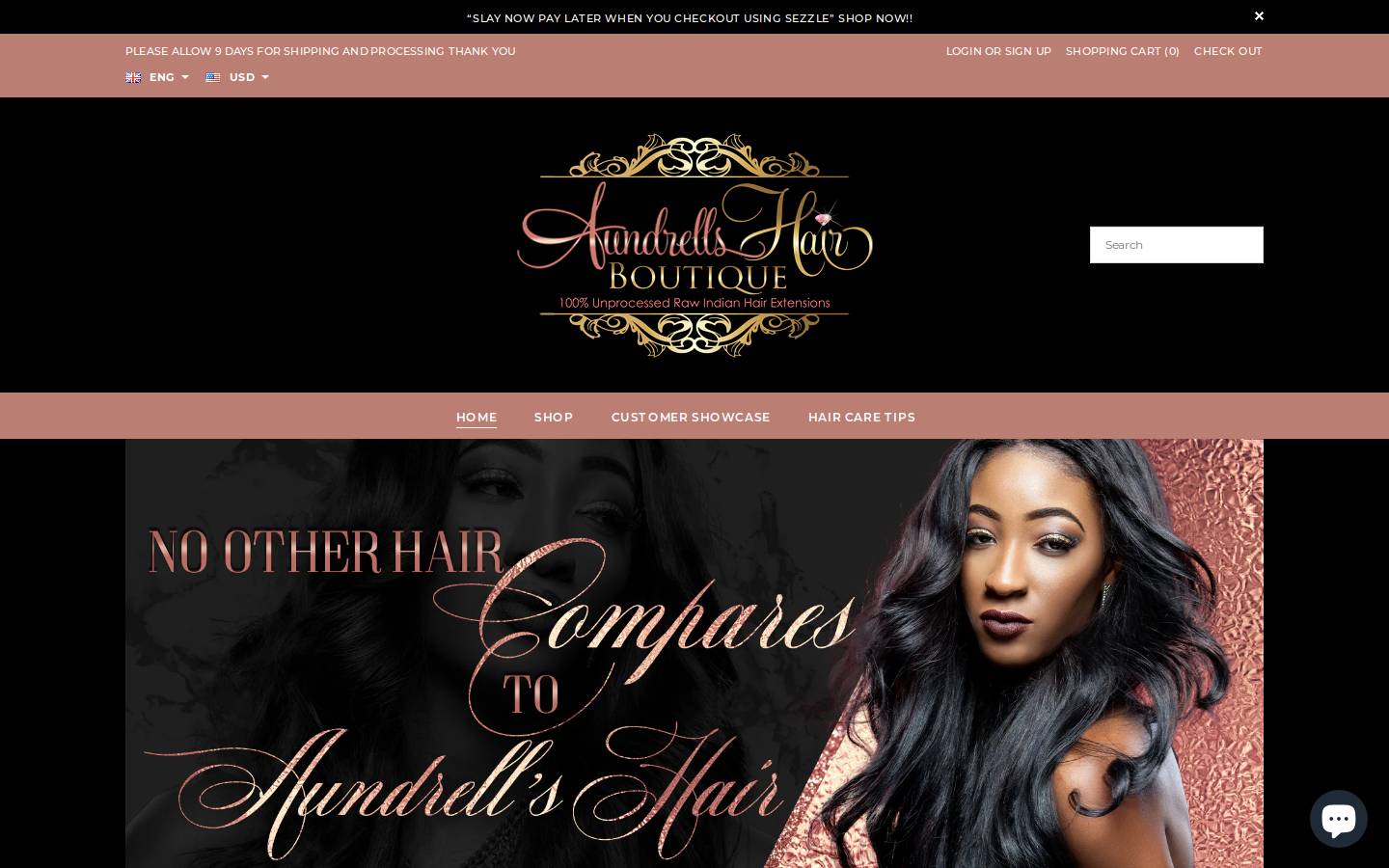 aundrellshairboutique.com homepage screenshot