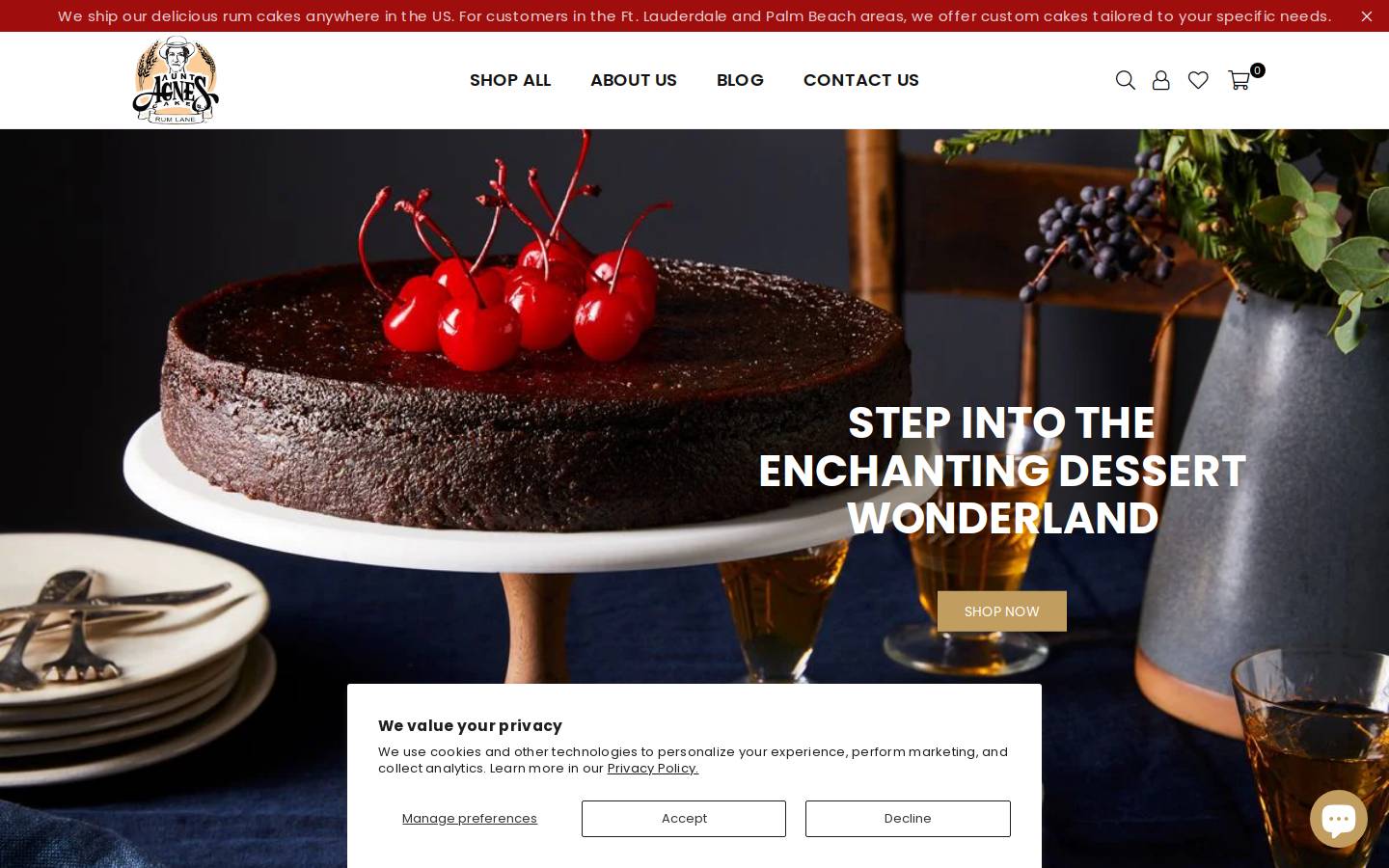 auntagnescakes.com homepage screenshot