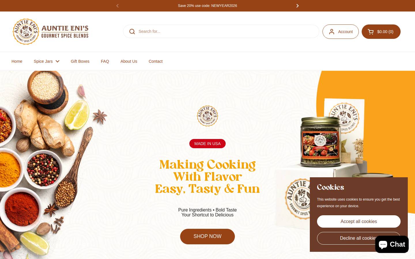 auntieenis.com homepage screenshot