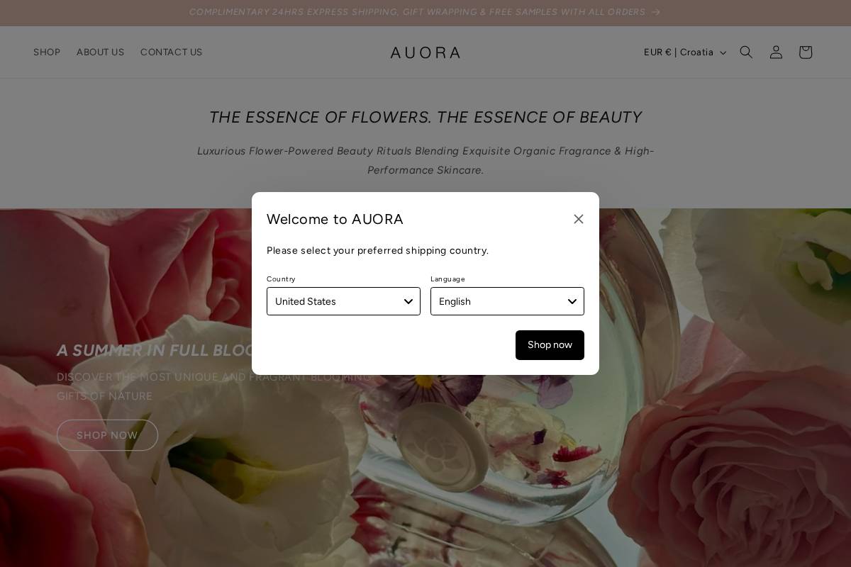 auoraorganics.com homepage screenshot