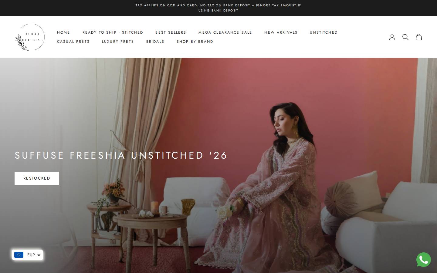 auraaofficial.com homepage screenshot
