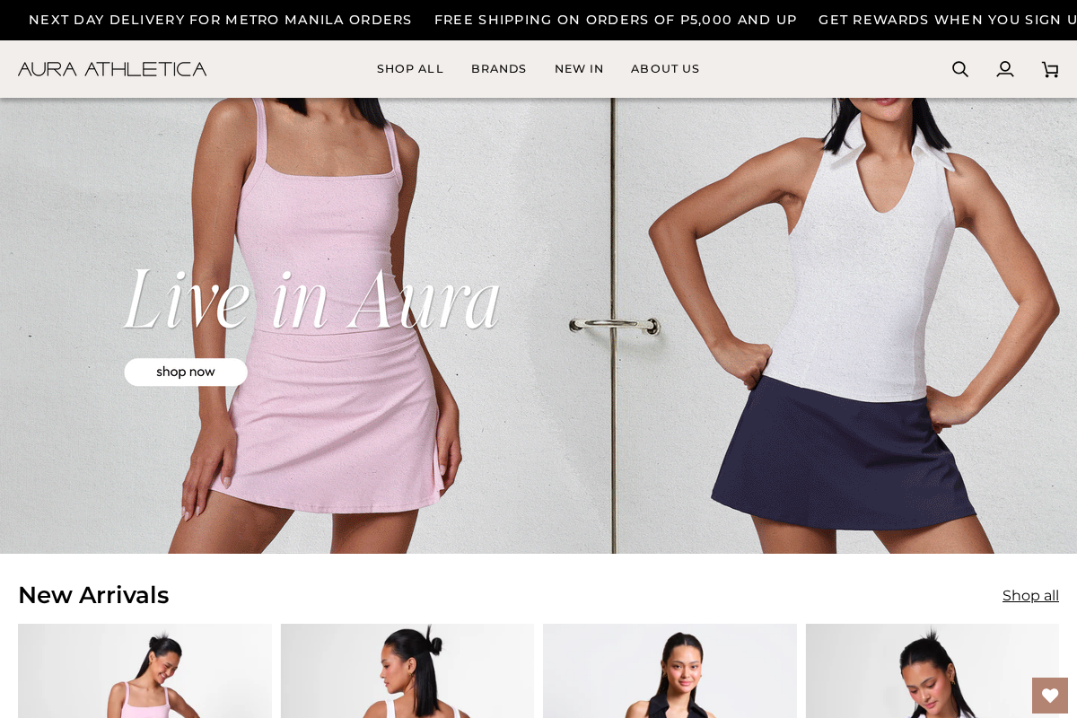 Aura Athletica homepage screenshot