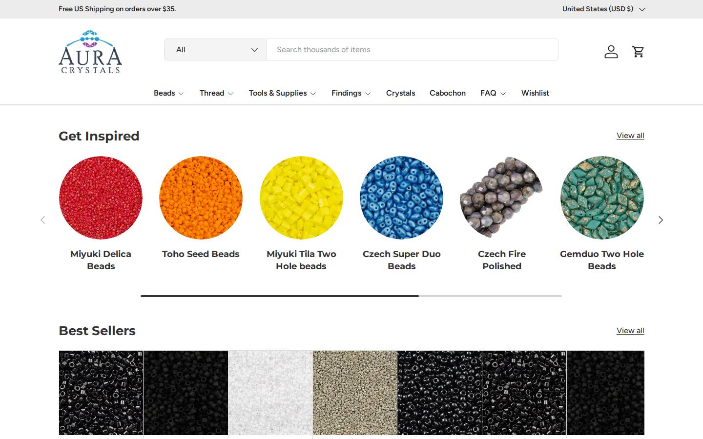 aurabeads.net homepage screenshot